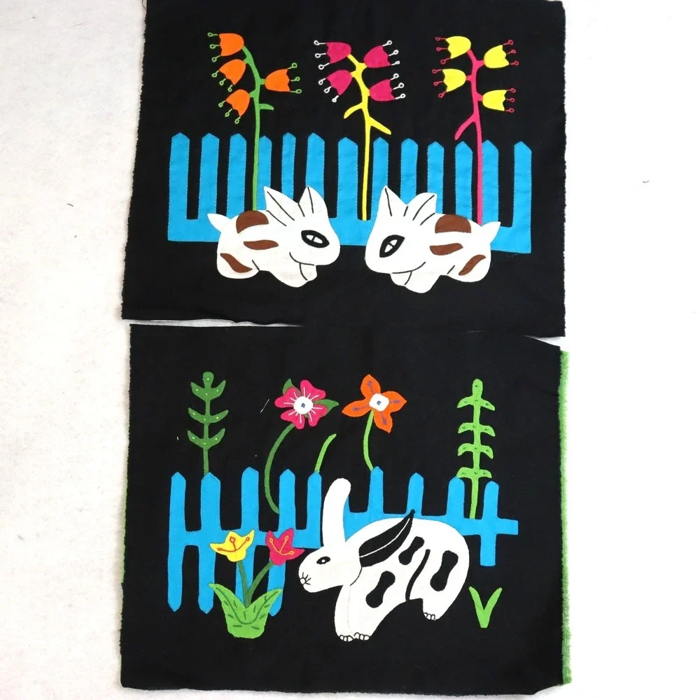 Kuna Mola Textile Panels Pair OS Multi Unisex Folk Art Embroidery